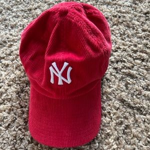 NY YANKEES CORDUROY RED BASEBALL CAP